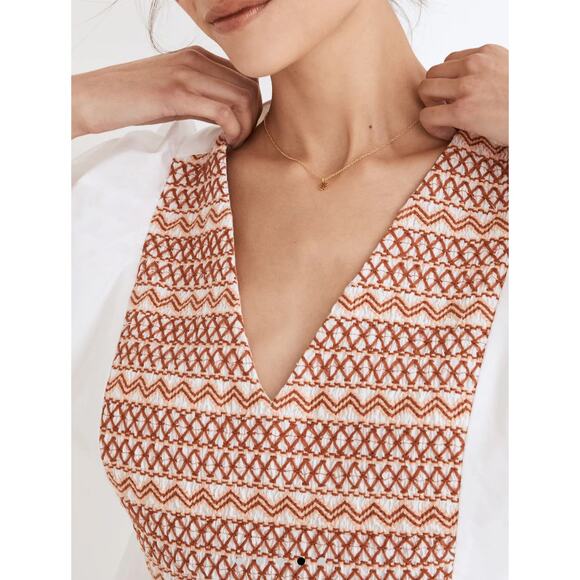 Madewell Sz Large V Neck Smocked Embroidered Poplin Cotton Summer Mini Dress NWT - Picture 5 of 10